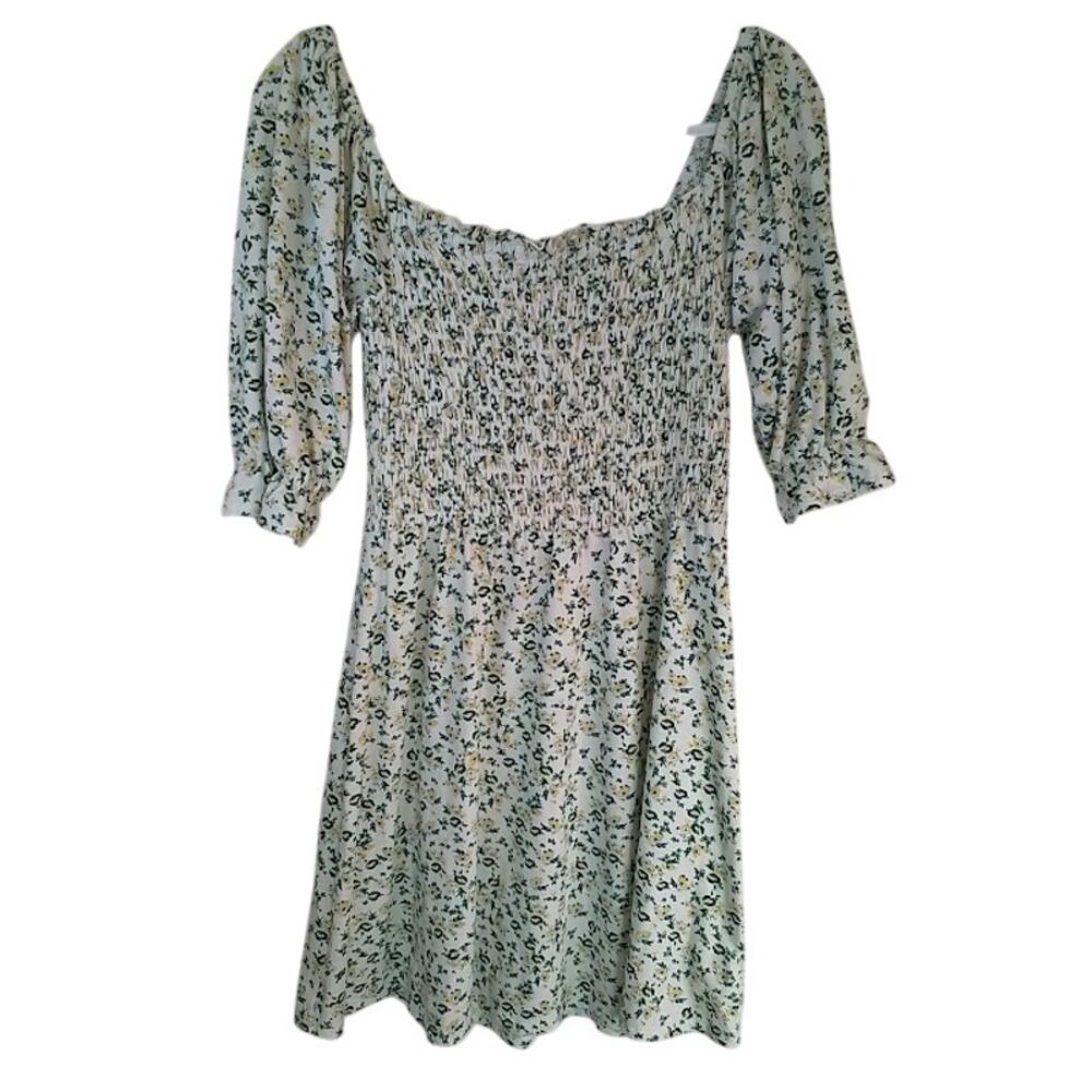 WAYF Smocked Floral Dress Womens‎ Medium Puff Sleeve Square Neck
